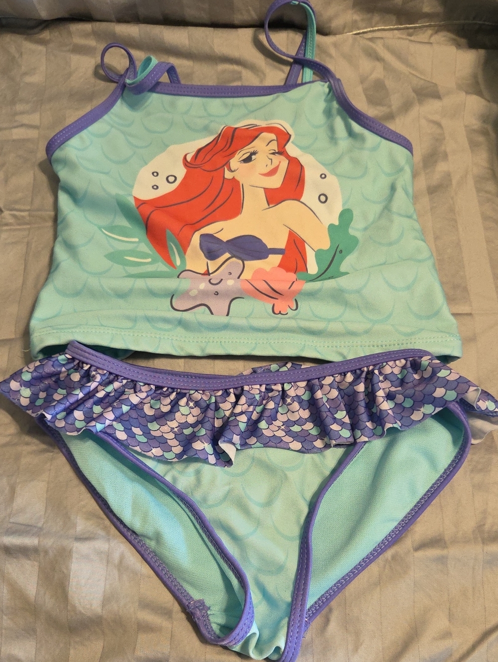 Disney Girls' Aqua & Purple Ariel Two-Piece Swim Set